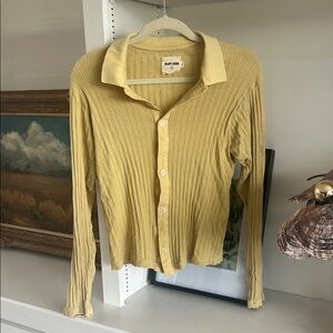 Rudy Jude yellow Ribbed Button-Up Cardigan Top M